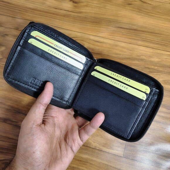 Men's Zipper Bifold Leather Wallet with RFID Blocking - Picture 4 of 8